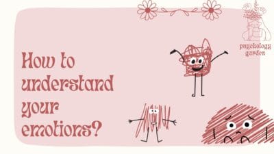 pink doodle-style featured image for how to understand your emotions with playful emotion characters and psychology garden logo